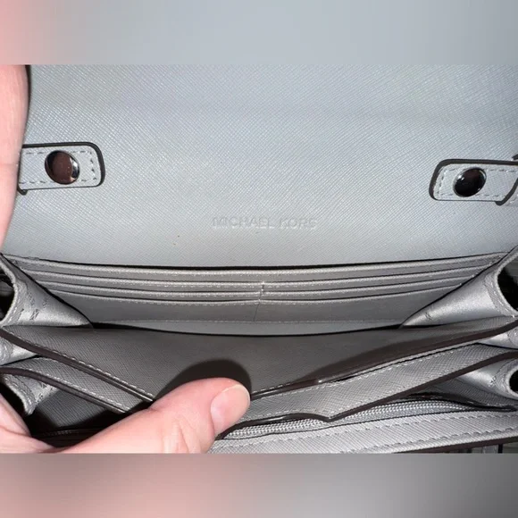 Michael Kors Wallet on Chain Crossbody — Saffiano Leather Gray WOC Bag - Picture 9 of 16